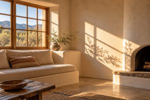 Interior of a Santa Fe home, highlighting light and shadow